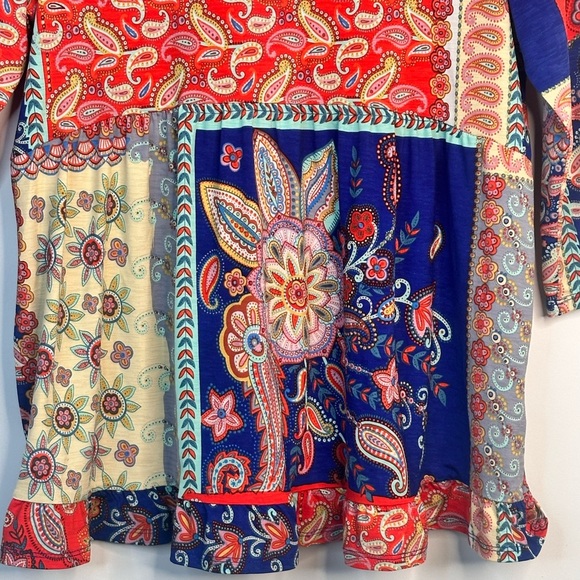 3/4 sleeve multicolor baby doll top with pattern block size M simply obsessed - Picture 3 of 12